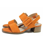 Оранжеви анатомични дамски сандали, естествен велур - всекидневни обувки за лятото N 100021507