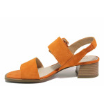 Оранжеви анатомични дамски сандали, естествен велур - всекидневни обувки за лятото N 100021507