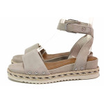 Бежови анатомични дамски сандали, естествен набук - всекидневни обувки за лятото N 100021511