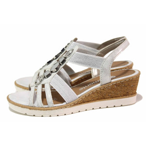 Бели дамски сандали, еко-кожа и текстилна материя - всекидневни обувки за лятото N 100021517