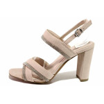 Розови дамски сандали, анатомични, качествен еко-велур - елегантни обувки за лятото N 100021526