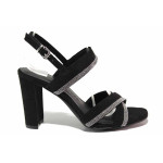 Черни дамски сандали, анатомични, качествен еко-велур - официални обувки за лятото N 100021527