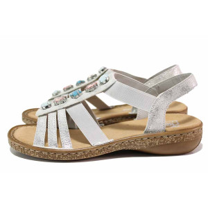 Сребристи анатомични дамски сандали, здрава еко-кожа - всекидневни обувки за лятото N 100021532