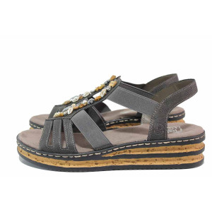 Сиви дамски сандали, здрава еко-кожа - всекидневни обувки за лятото N 100021534