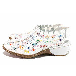 Бели анатомични дамски сандали с равна подметка, естествена кожа - всекидневни обувки за пролетта и лятото N 100021536