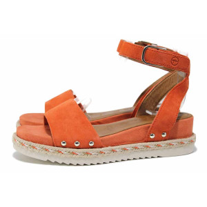 Оранжеви дамски сандали, естествен набук - ежедневни обувки за лятото N 100021560