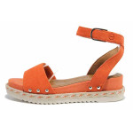 Оранжеви дамски сандали, естествен набук - ежедневни обувки за лятото N 100021560