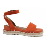 Оранжеви дамски сандали, естествен набук - ежедневни обувки за лятото N 100021560