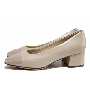 Бежови анатомични дамски обувки със среден ток, естествена кожа - всекидневни обувки за лятото N 100021572
