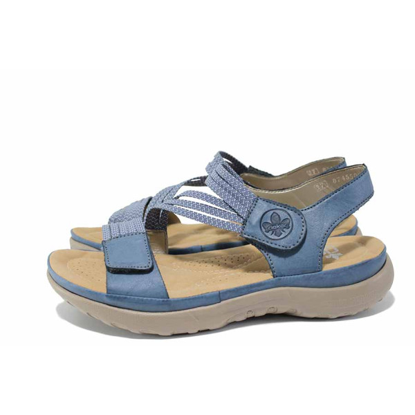Сини анатомични дамски сандали, здрава еко-кожа - ежедневни обувки за пролетта и лятото N 100021592