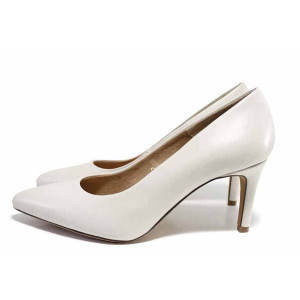 Бежови дамски обувки с висок ток, анатомични, естествена кожа - официални обувки за целогодишно ползване N 100021593