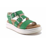 Зелени анатомични дамски сандали, естествена кожа - ежедневни обувки за лятото N 100021640