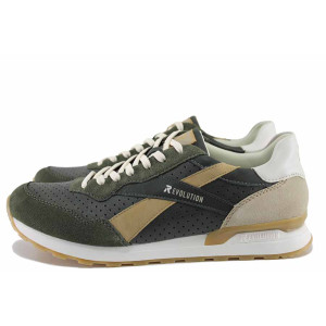 Зелени анатомични мъжки обувки, естествена кожа перфорирана - спортни обувки за пролетта и лятото N 100021647