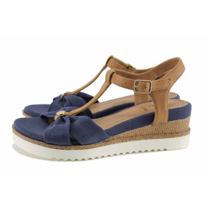 Сини дамски сандали, анатомични, еко-кожа и текстилна материя - елегантни обувки за пролетта и лятото N 100021682