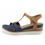 Сини дамски сандали, анатомични, еко-кожа и текстилна материя - елегантни обувки за пролетта и лятото N 100021682