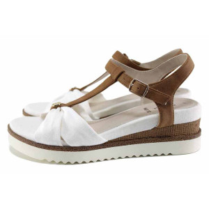Бели дамски сандали, анатомични, еко-кожа и текстилна материя - елегантни обувки за пролетта и лятото N 100021683