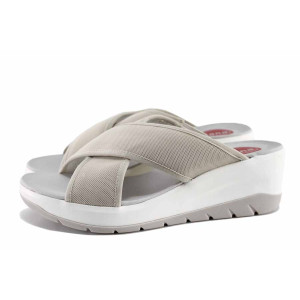 Бежови дамски чехли, текстилна материя - ежедневни обувки за пролетта и лятото N 100021685