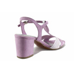 Лилави дамски сандали, анатомични, еко-кожа и велурена кожа - ежедневни обувки за пролетта и лятото N 100021687