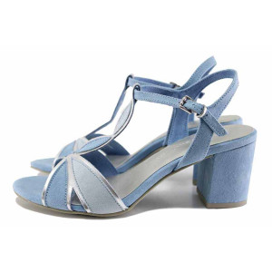 Сини дамски сандали, еко-кожа и велурена кожа - ежедневни обувки за пролетта и лятото N 100021688