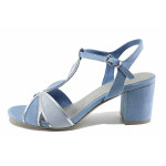 Сини дамски сандали, еко-кожа и велурена кожа - ежедневни обувки за пролетта и лятото N 100021688