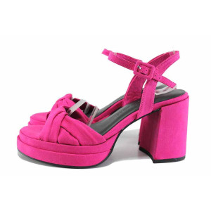 Розови дамски сандали, анатомични, качествен еко-велур - елегантни обувки за пролетта и лятото N 100021689