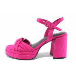 Розови дамски сандали, анатомични, качествен еко-велур - елегантни обувки за пролетта и лятото N 100021689
