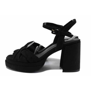 Черни дамски сандали, анатомични, качествен еко-велур - елегантни обувки за пролетта и лятото N 100021690