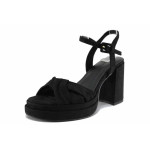 Черни дамски сандали, анатомични, качествен еко-велур - елегантни обувки за пролетта и лятото N 100021690