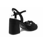 Черни дамски сандали, анатомични, качествен еко-велур - елегантни обувки за пролетта и лятото N 100021690