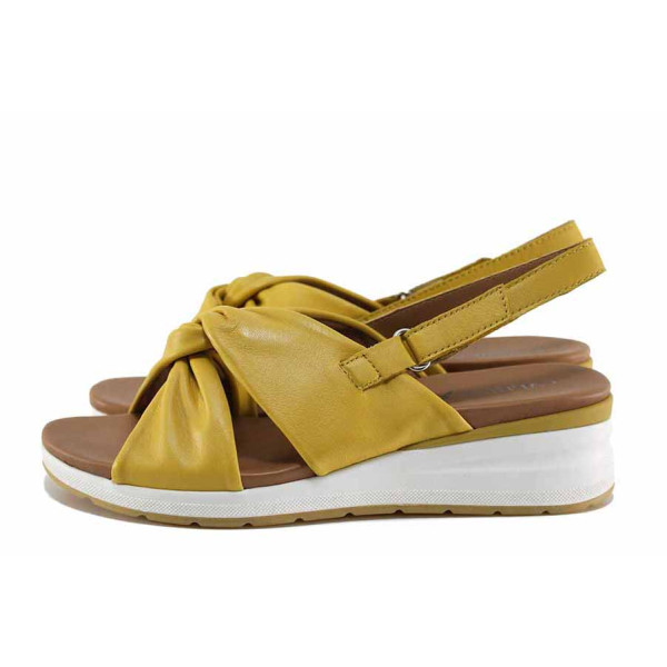 Жълти анатомични дамски сандали, естествена кожа - ежедневни обувки за пролетта и лятото N 100021692