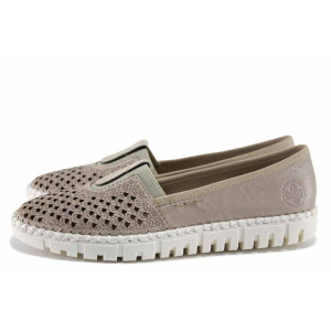 Бежови анатомични дамски обувки с равна подметка, естествена кожа перфорирана - всекидневни обувки за пролетта и лятото N 100022071