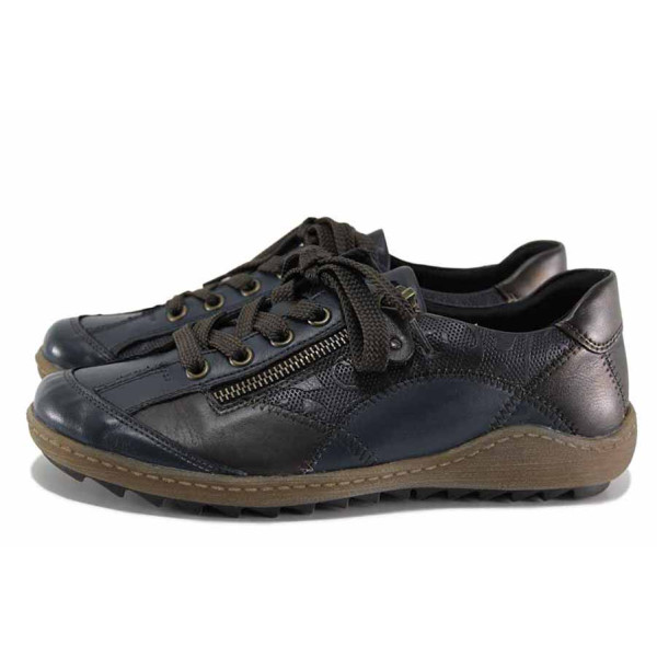 Сини анатомични дамски обувки с равна подметка, естествена кожа - всекидневни обувки за пролетта и есента N 100022103