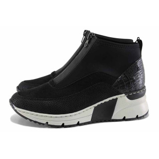 Черни анатомични дамски боти, еко-кожа и текстилна материя - спортни обувки за есента и зимата N 100022142