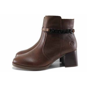 Кафяви анатомични дамски боти, естествена кожа - ежедневни обувки за есента и зимата N 100022154