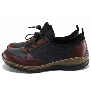 Сини анатомични дамски обувки с равна подметка, здрава еко-кожа - ежедневни обувки за пролетта и есента N 100022164