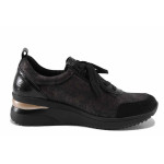 Черни спортни дамски обувки, естествена кожа и еко-кожа - всекидневни обувки за пролетта и есента N 100022173