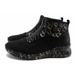 Черни анатомични дамски боти, еко-кожа и текстилна материя - всекидневни обувки за есента и зимата N 100022174