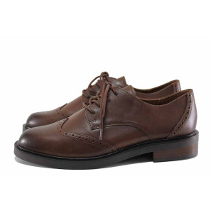 Кафяви анатомични дамски обувки с равна подметка, естествена кожа - всекидневни обувки за есента и зимата N 100022218