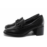 Черни дамски обувки със среден ток, здрава еко-кожа - ежедневни обувки за есента и зимата N 100022237