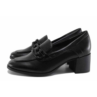 Черни дамски обувки със среден ток, здрава еко-кожа - ежедневни обувки за есента и зимата N 100022237