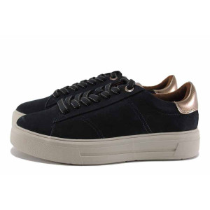 Тъмносини спортни дамски обувки, анатомични, естествен набук - спортни кецове за есента и зимата N 100022248