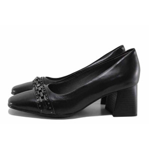 Черни анатомични дамски обувки със среден ток, естествена кожа - официални обувки за есента и зимата N 100022249