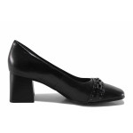 Черни анатомични дамски обувки със среден ток, естествена кожа - официални обувки за есента и зимата N 100022249