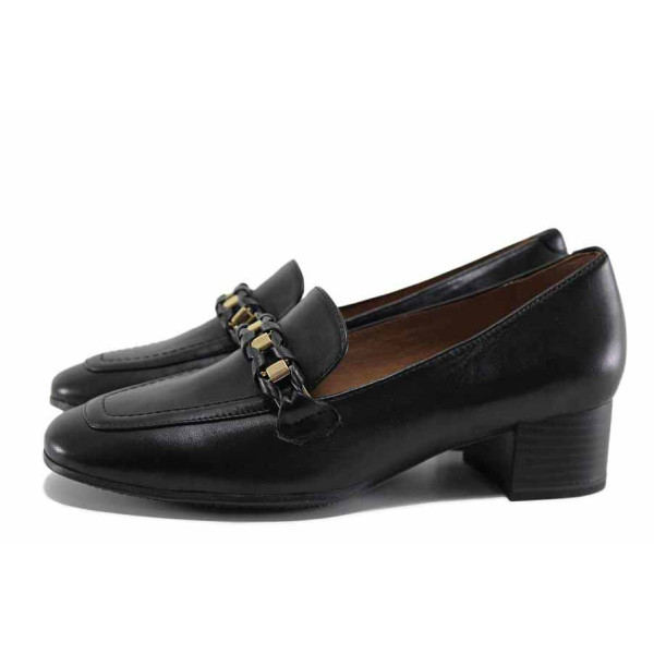 Черни анатомични дамски обувки със среден ток, естествена кожа - всекидневни обувки за есента и зимата N 100022250
