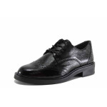Черни анатомични дамски обувки с равна подметка, лачена естествена кожа - всекидневни обувки за есента и зимата N 100022304