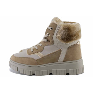 Бежови дамски боти, здрава еко-кожа - ежедневни обувки за есента и зимата N 100022338