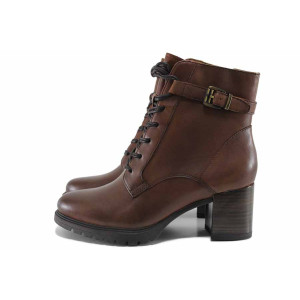 Кафяви анатомичин дамски боти, естествена кожа - ежедневни обувки за есента и зимата N 100022427