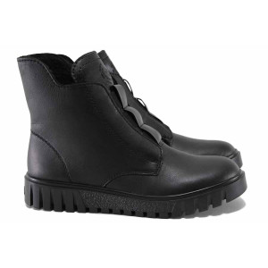 Черни дамски боти, естествена кожа - ежедневни обувки за есента и зимата N 100022446