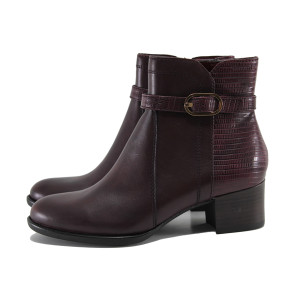 Винени дамски боти, естествена кожа - ежедневни обувки за есента и зимата N 100022596