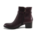 Винени дамски боти, естествена кожа - ежедневни обувки за есента и зимата N 100022596
